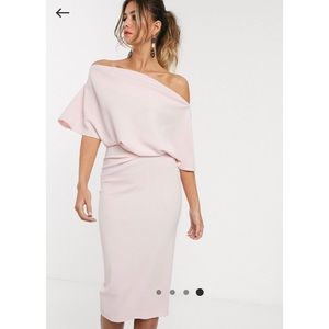Off the shoulder nude midi dress